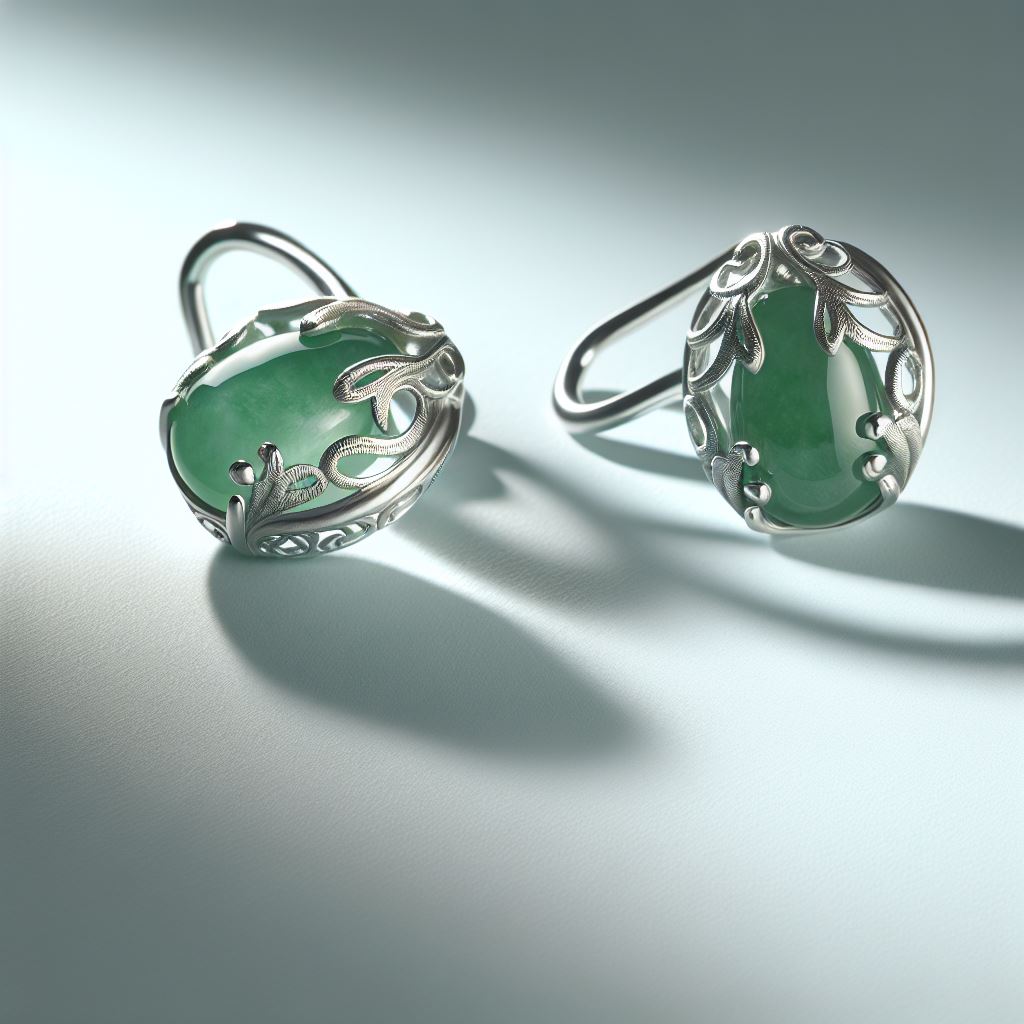 Detalle de los bordes de plata de los Aretes de Jade, resaltando el trabajo artesanal.