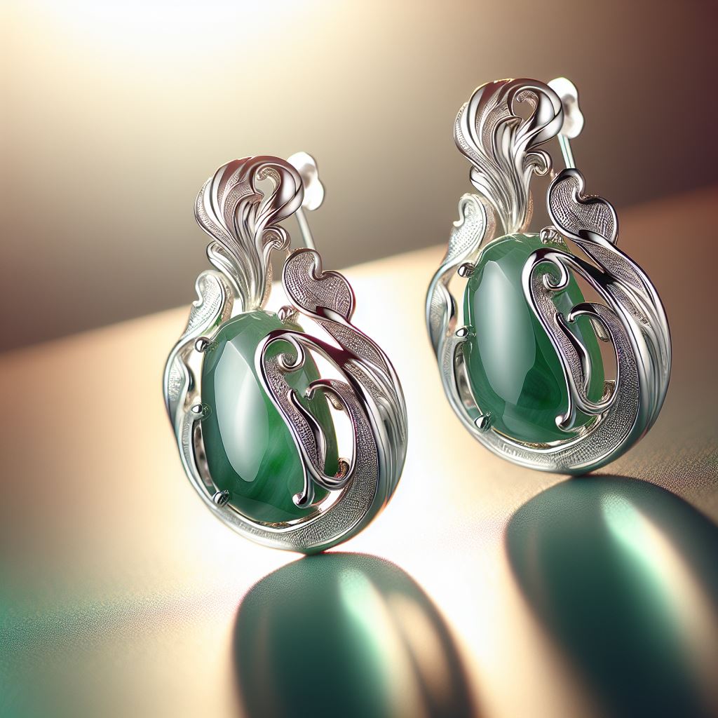 Vista en conjunto de los Aretes de Jade con Plata para apreciar su diseño.