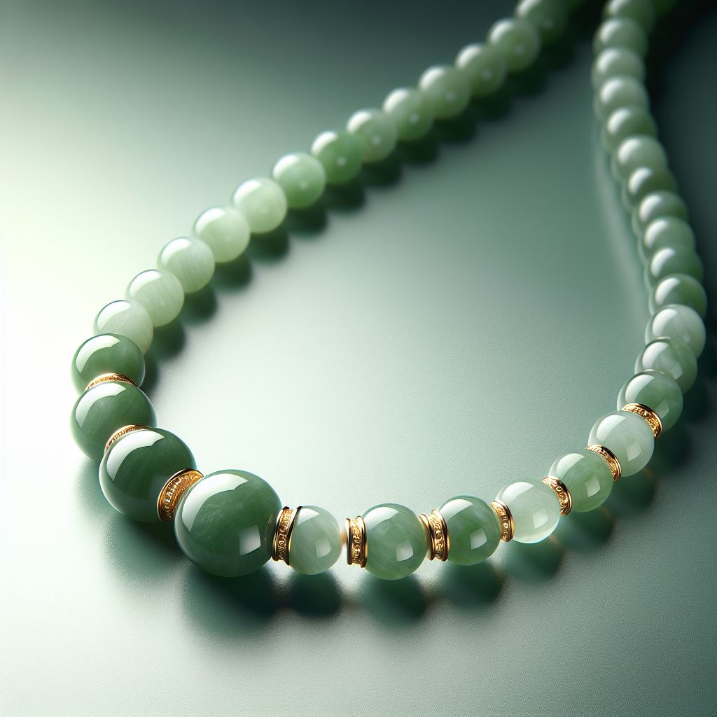 Detalle del jade pulido del Collar Elegante, mostrando su acabado impecable.