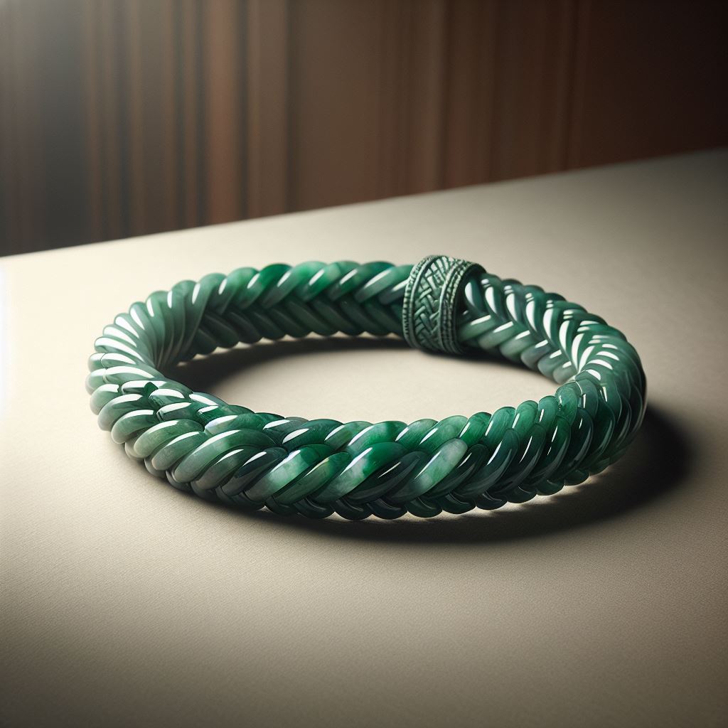 Detalle del trenzado de la Pulsera de Jade, mostrando su artesanía.