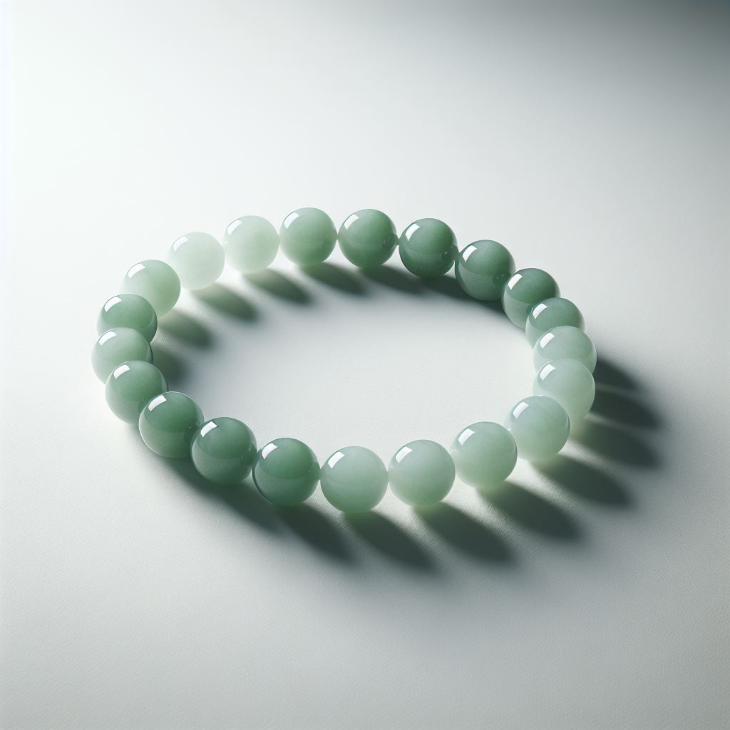 Vista en un soporte de la Pulsera de Jade Minimalista para destacar su estética.